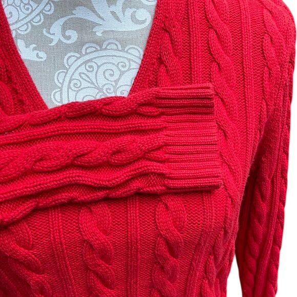 Lauren Ralph Lauren Red Cable Knit V-Neck Sweater Women’s Size Large L - Picture 5 of 12